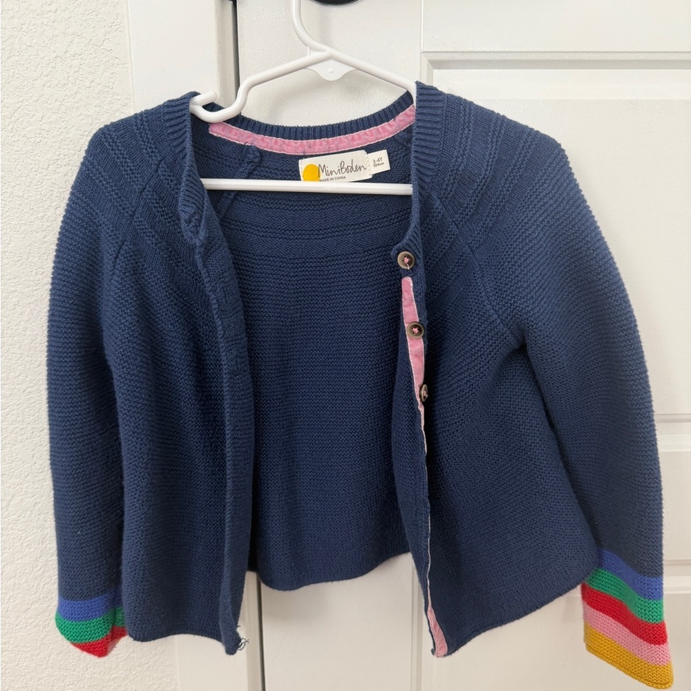 Mini Boden Navy rainbow toddler girl sweater cardigan 3-4 years - Picture 2 of 5